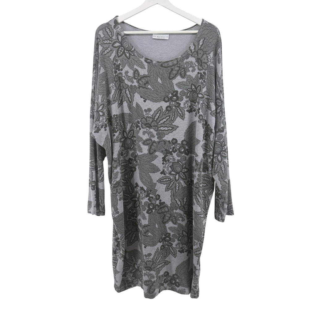 Bryn Walker Tunic Dress Floral Paisley Oversized L Gray Women Lagenlook Jersey